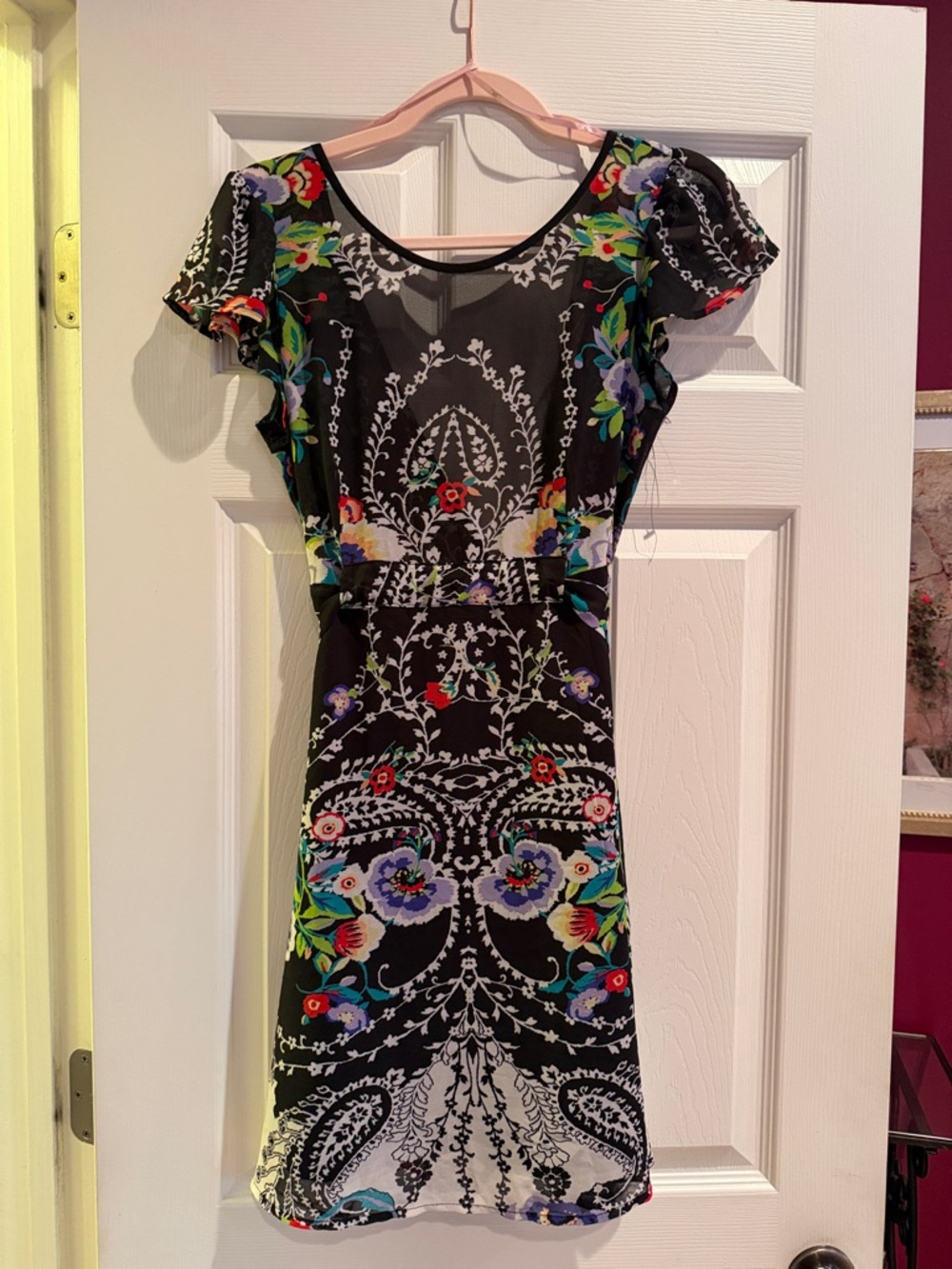 Black Floral-Print Short Sleeve Mini Dress